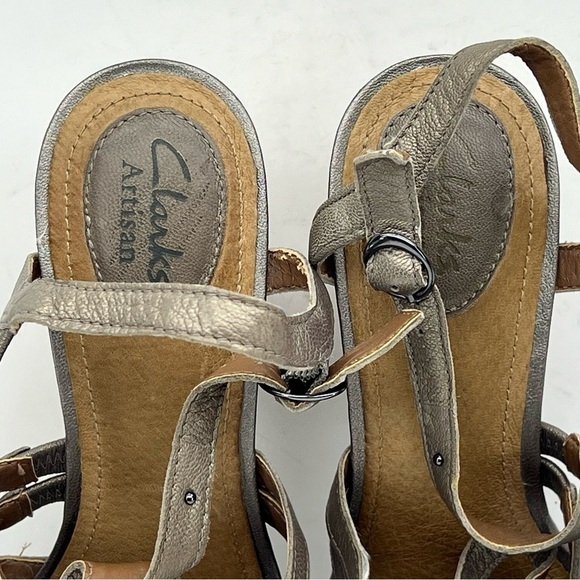Clarks Artisan Wedge Sandals Fiddle String Espadrille Leather Neutral Tan Summer - Picture 14 of 16
